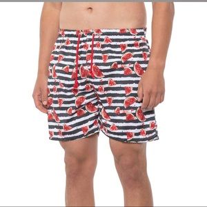Ingear Watermelon Print Swim Trunks - Black and White